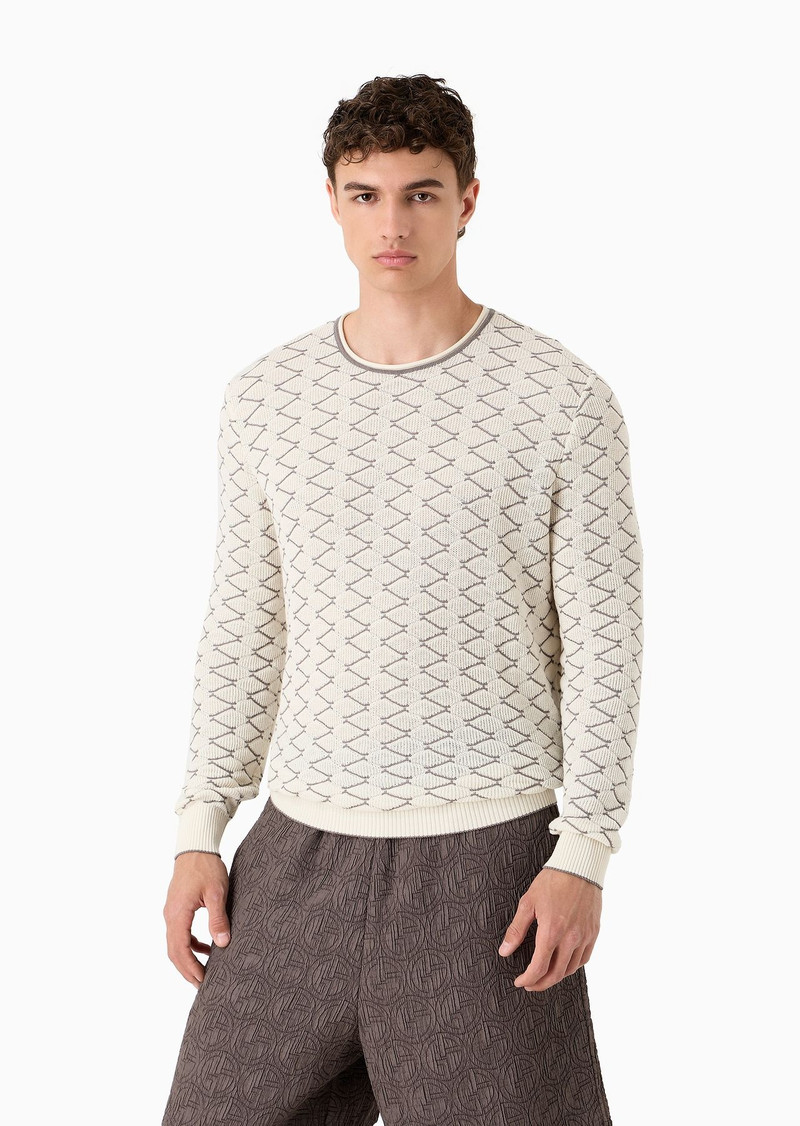 Crew-neck jacquard cotton and cashmere jumper 2
