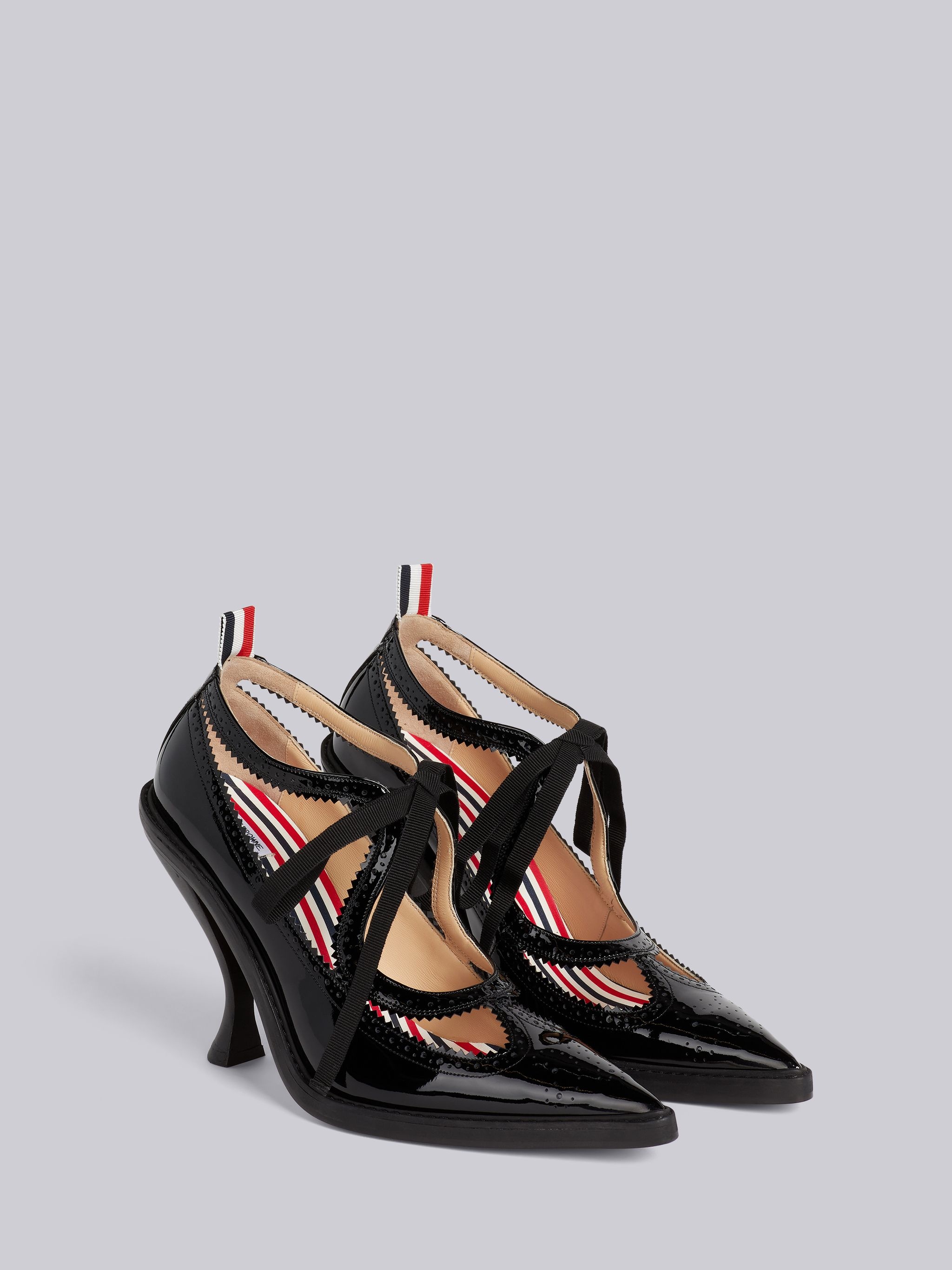 Black Soft Patent Leather Tonal Grosgrain Bow 105mm Heel Cut Out Thom John - 3