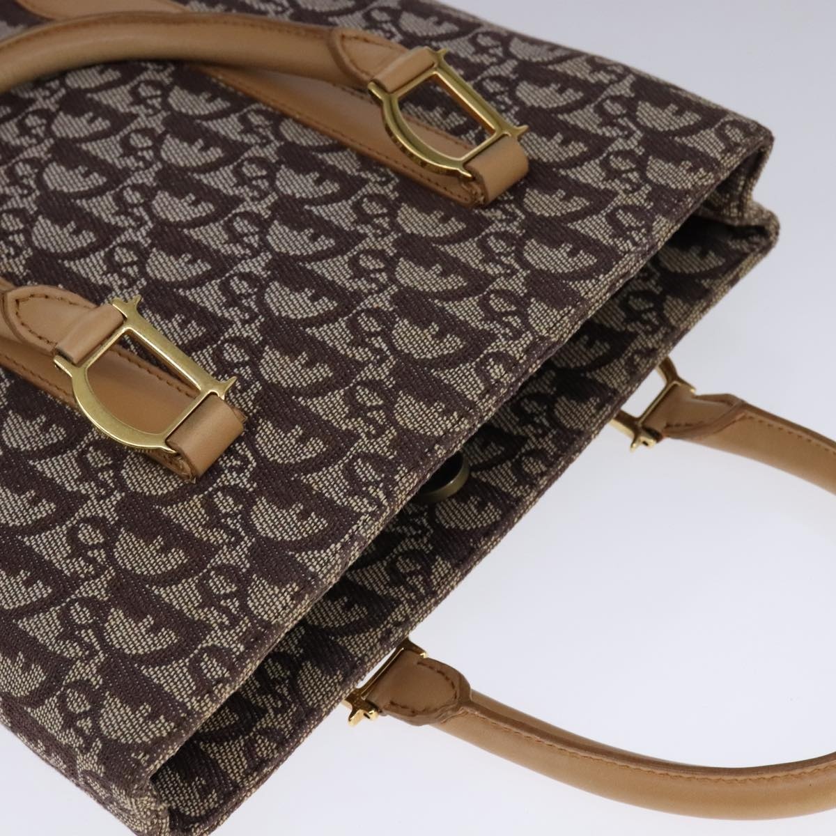 DIOR Trotter Canvas Hand Bag Brown Gold - 6