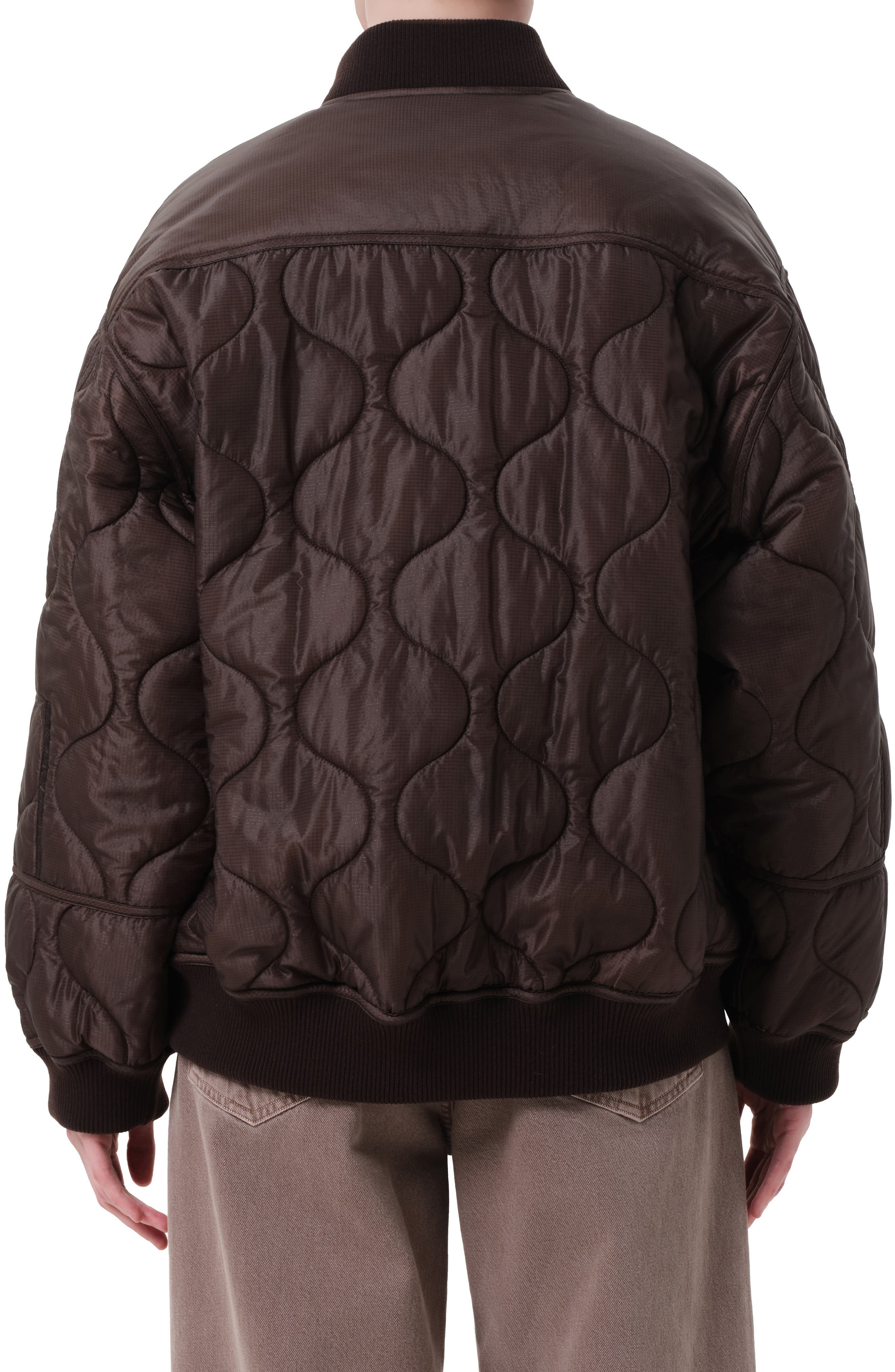 AGOLDE Isla Onion Quilted Bomber Jacket in Bourbon Dk Chocolate Brown at Nordstrom - 2