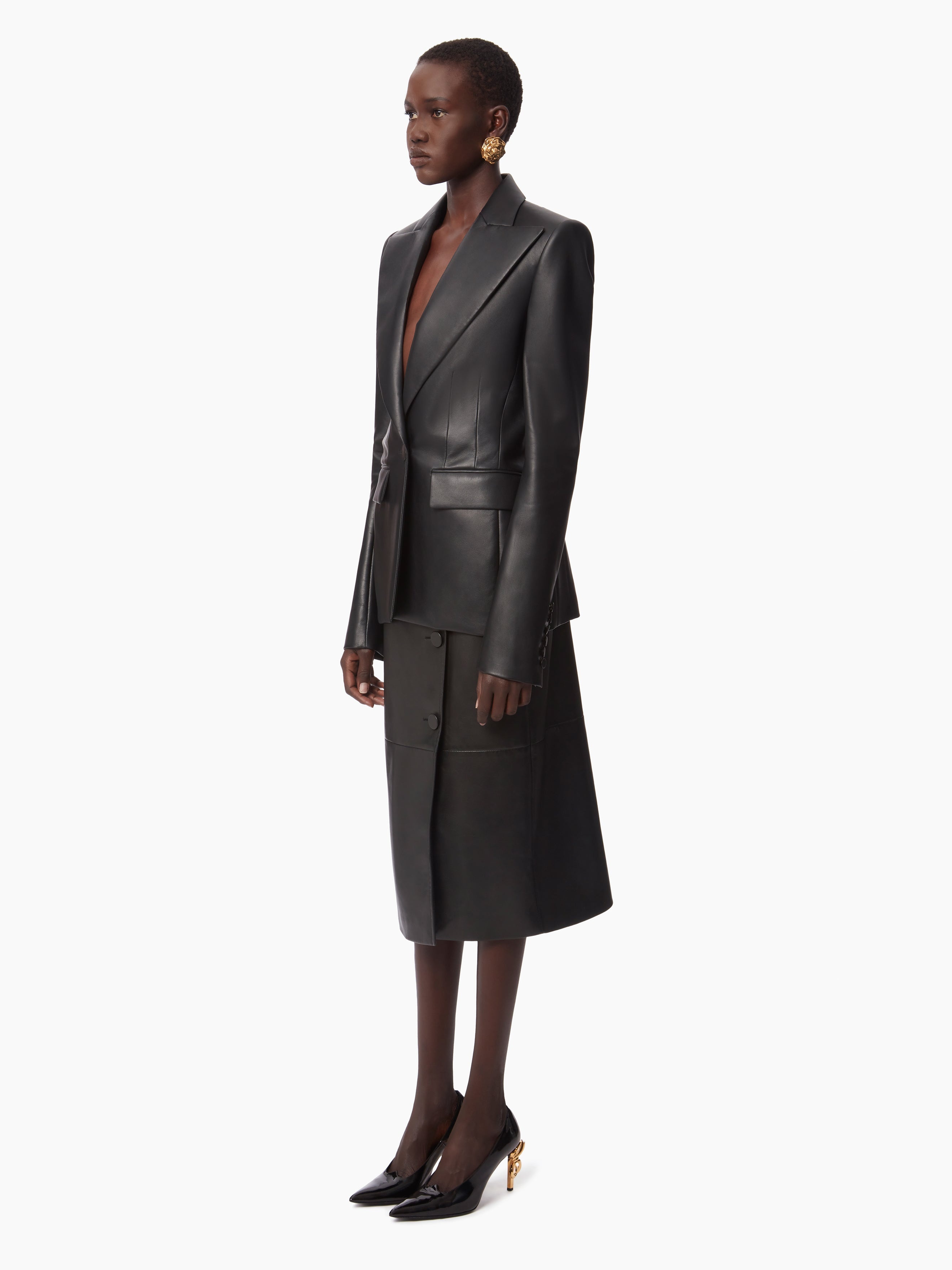 LEATHER SINGLE BUTTON BLAZER - 2