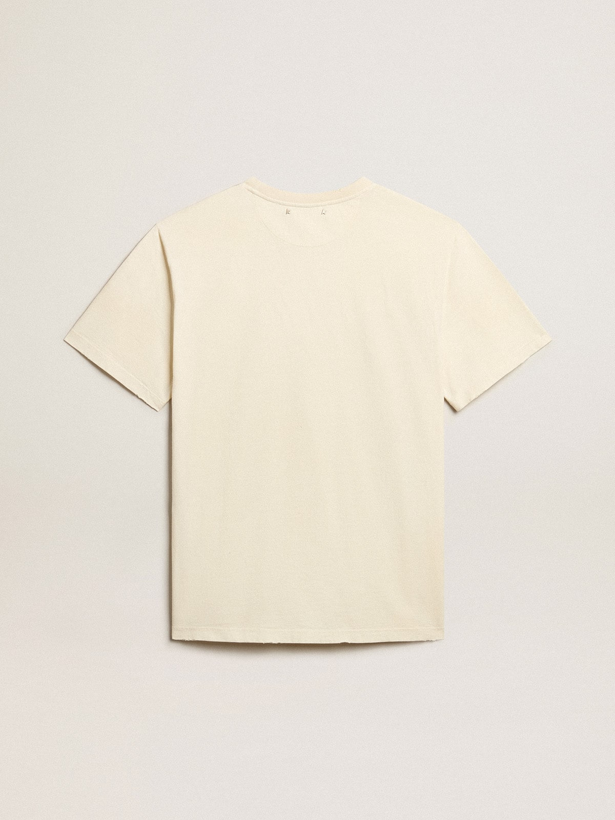 Men’s aged white cotton T-shirt with print on the front - 6
