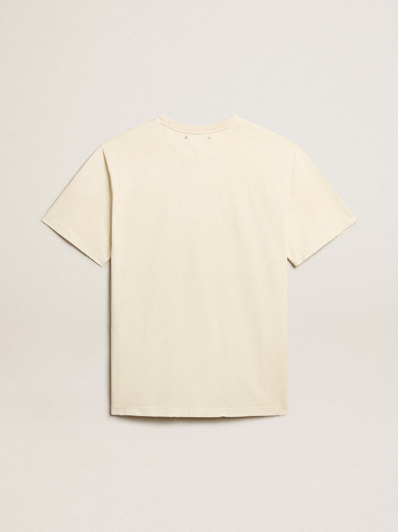 Men’s aged white cotton T-shirt with print on the front 6