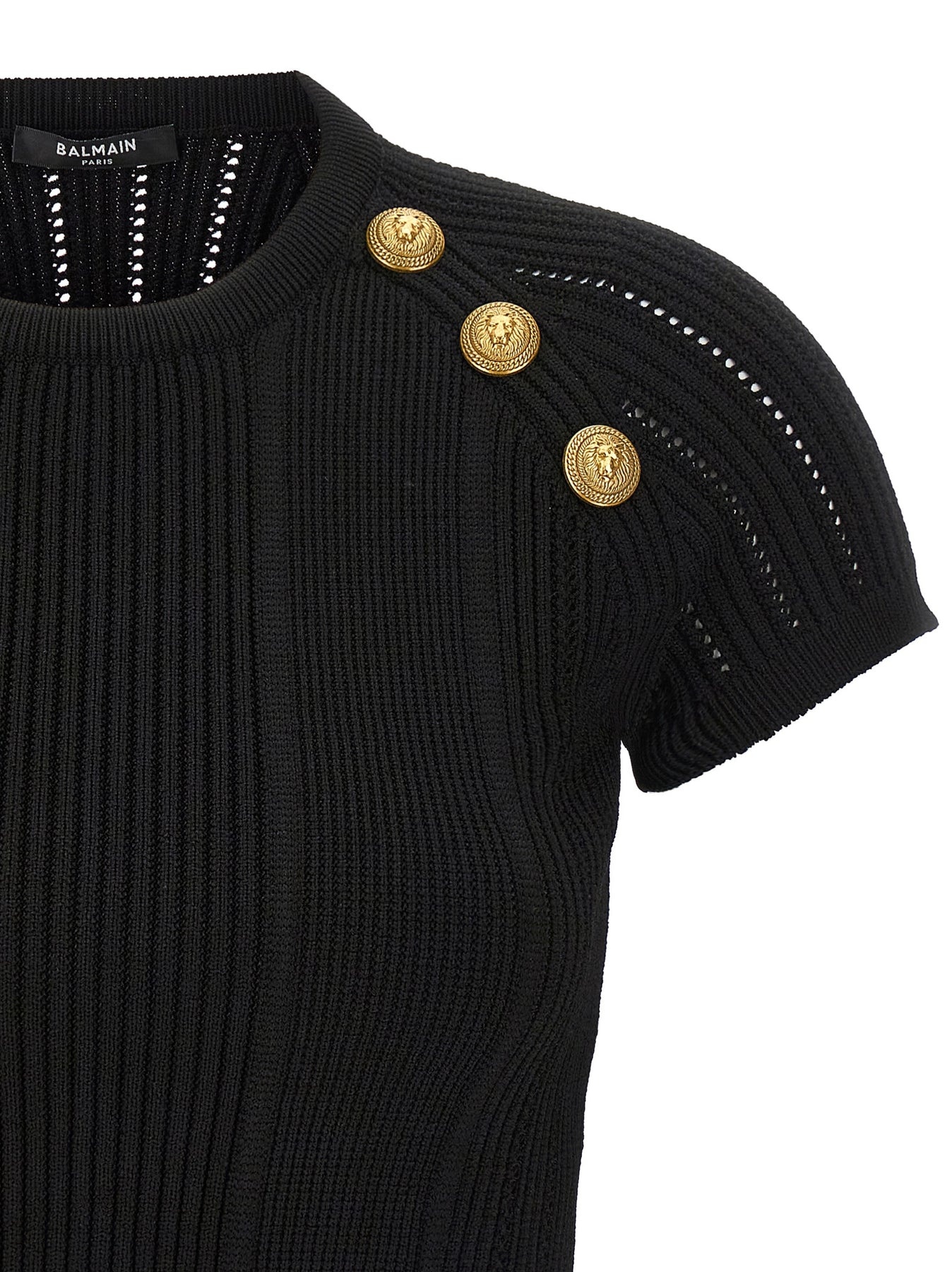 Logo Buttons Cropped Top Tops Black - 3