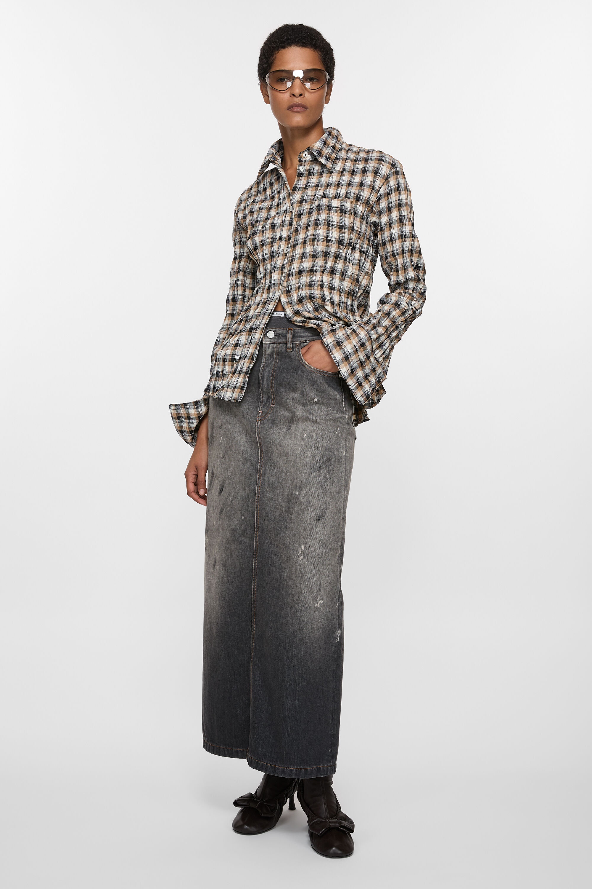 Mid-length denim skirt - Black - 4