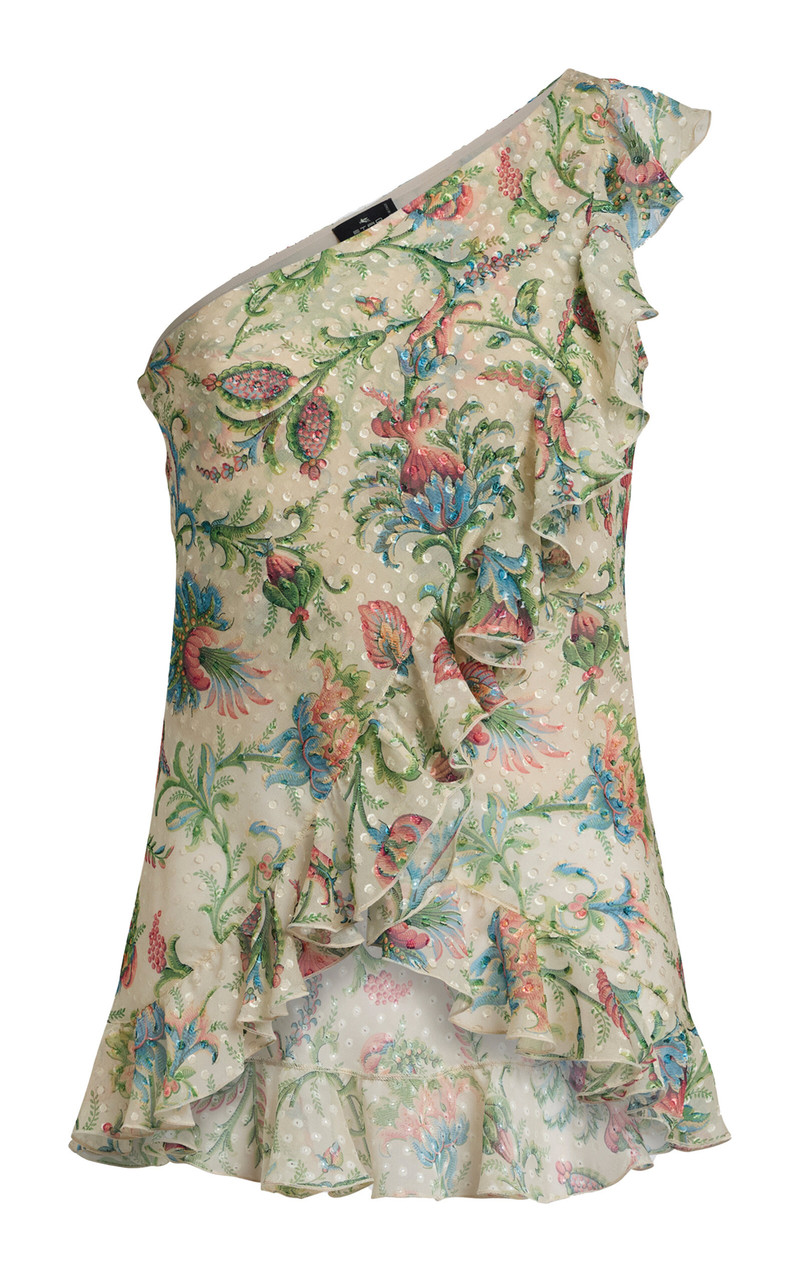 Ruffled Asymmetric Silk-Blend Top print 1