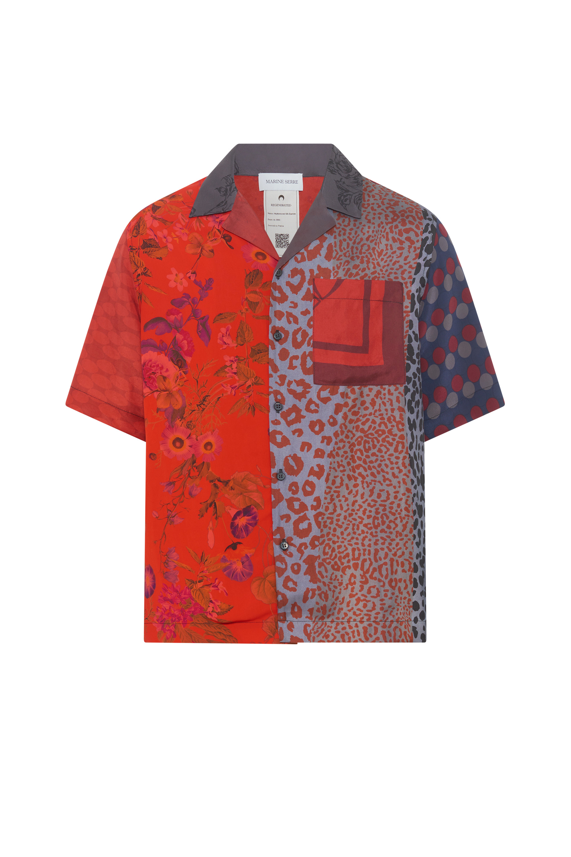 Upcycled Silk Scarves Bowling Shirt - 1