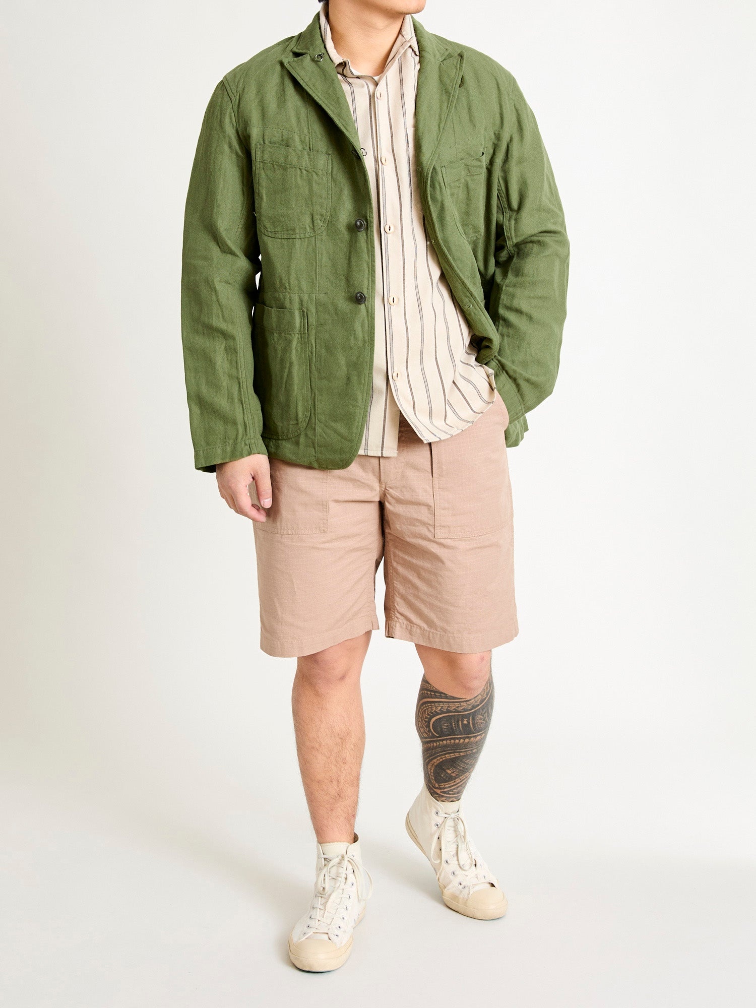 Bedford Jacket in Olive Cotton Hemp Satin - 12
