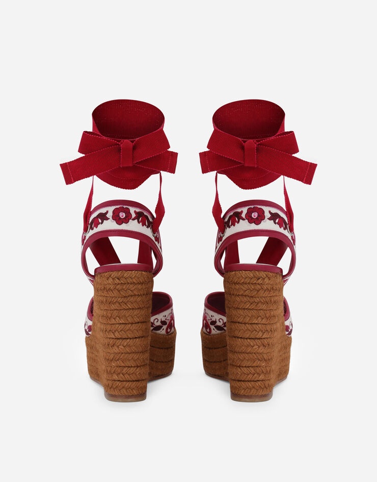 Printed brocade fabric wedge sandals - 3