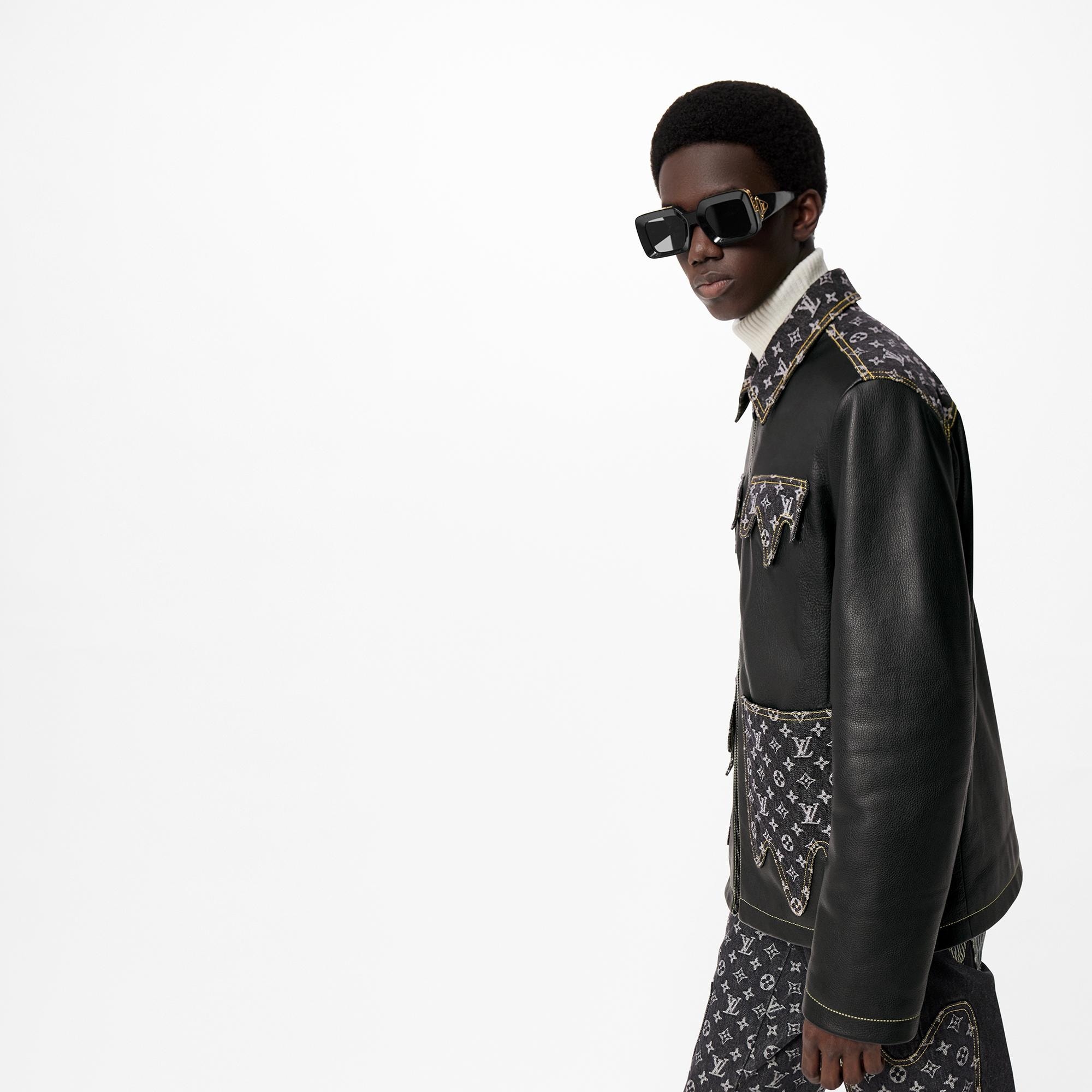 Crazy Mix Leather Denim Blouson - 4