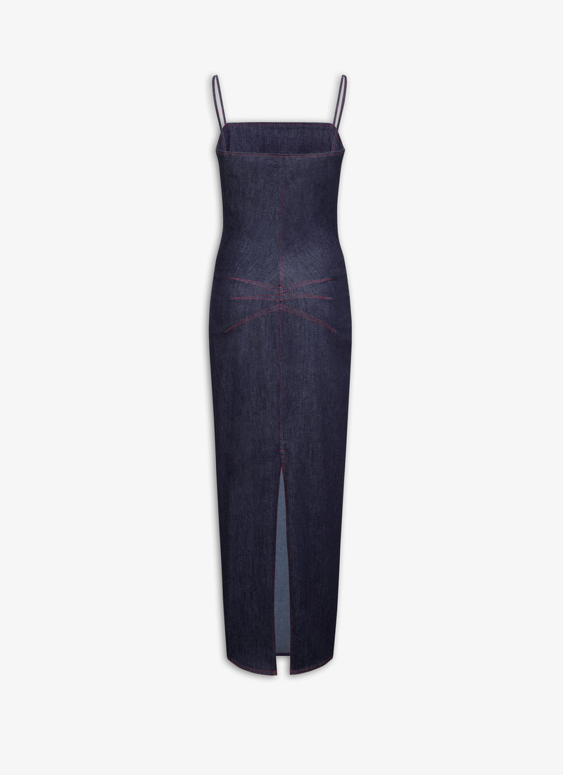 Alaïa SPAGHETTI STRAPS DRESS IN STRETCH DENIM outlook