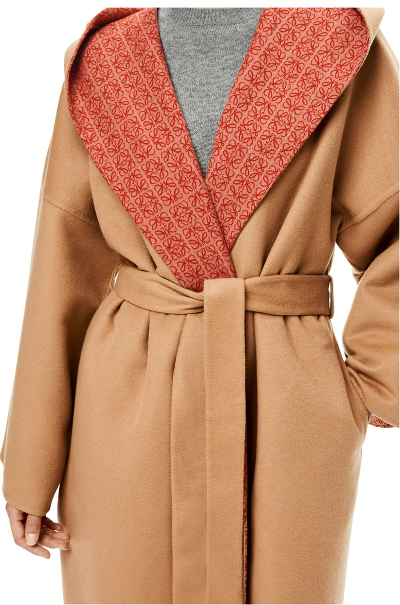 Anagram jacquard hooded coat in wool 5