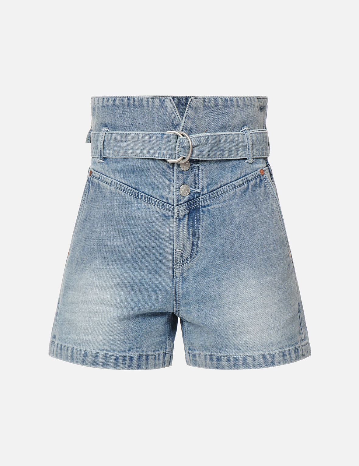 SEAGULL PRINT PAPER BAG DENIM SHORTS - 8