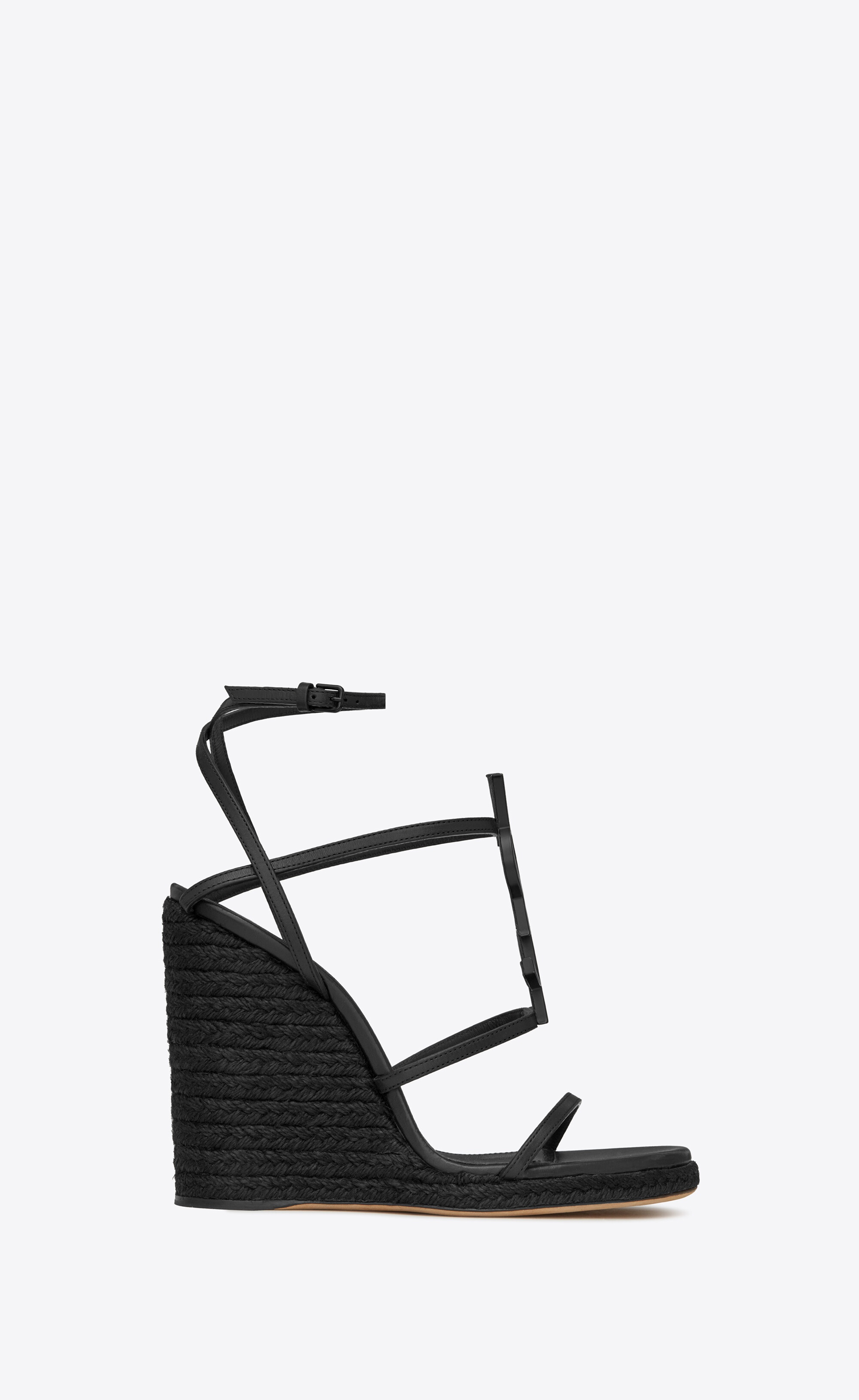 cassandra wedge espadrilles in leather with black monogram - 1