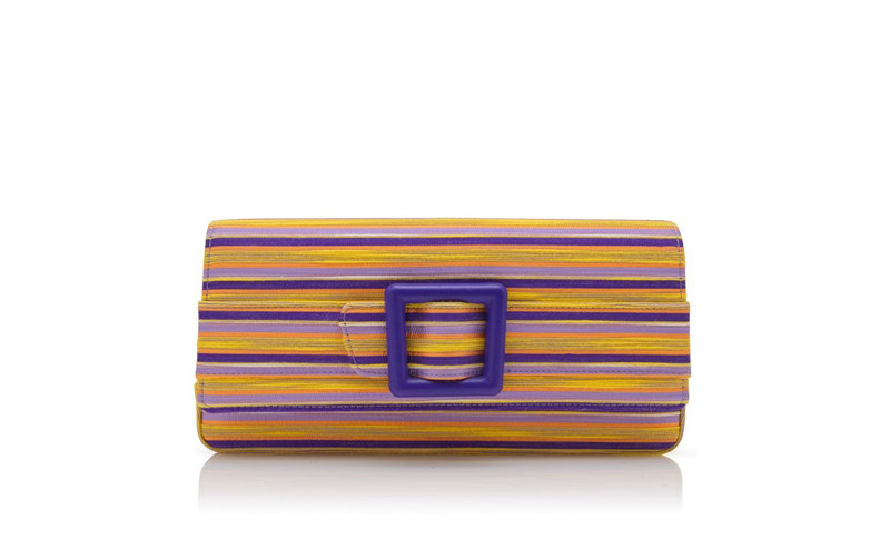 Purple And Orange Cotton Striped Buckle Clutch 1
