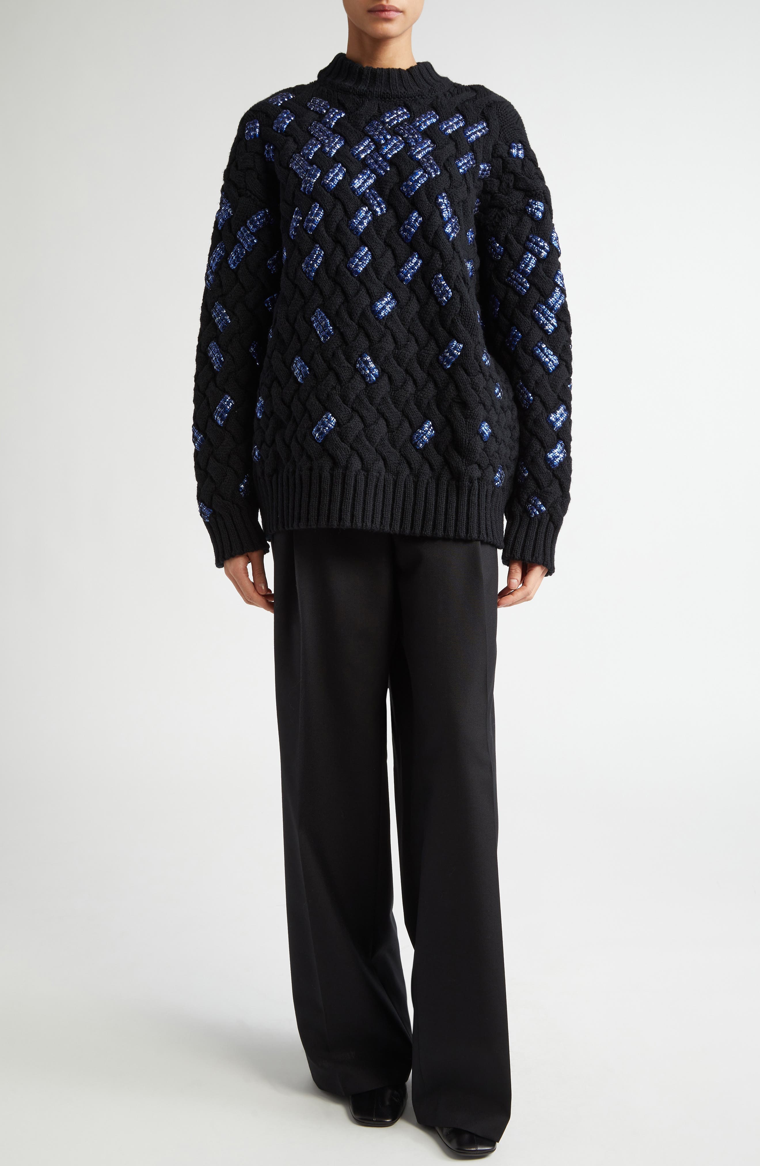 Dries Van Noten Embellished Virgin Wool Cable Knit Sweater in Black at Nordstrom - 2