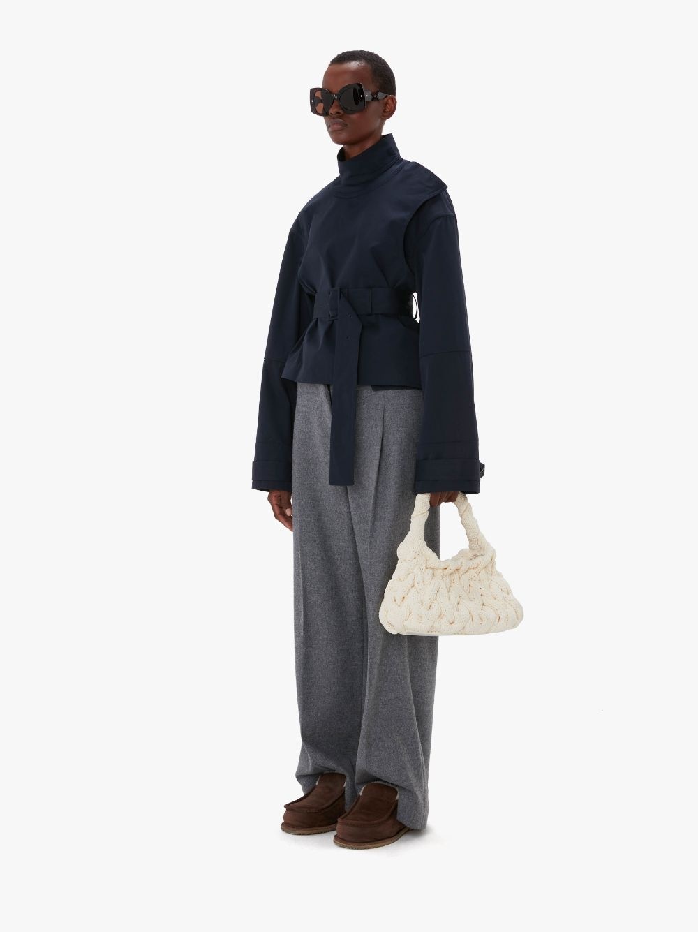 CABLE KNIT BAG - KNITTED TOP HANDLE BAG - 5