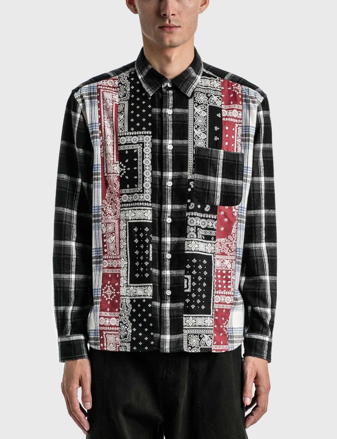 VERTICAL PANELLED REGULAR COLLAR BIG SHIRT - 3