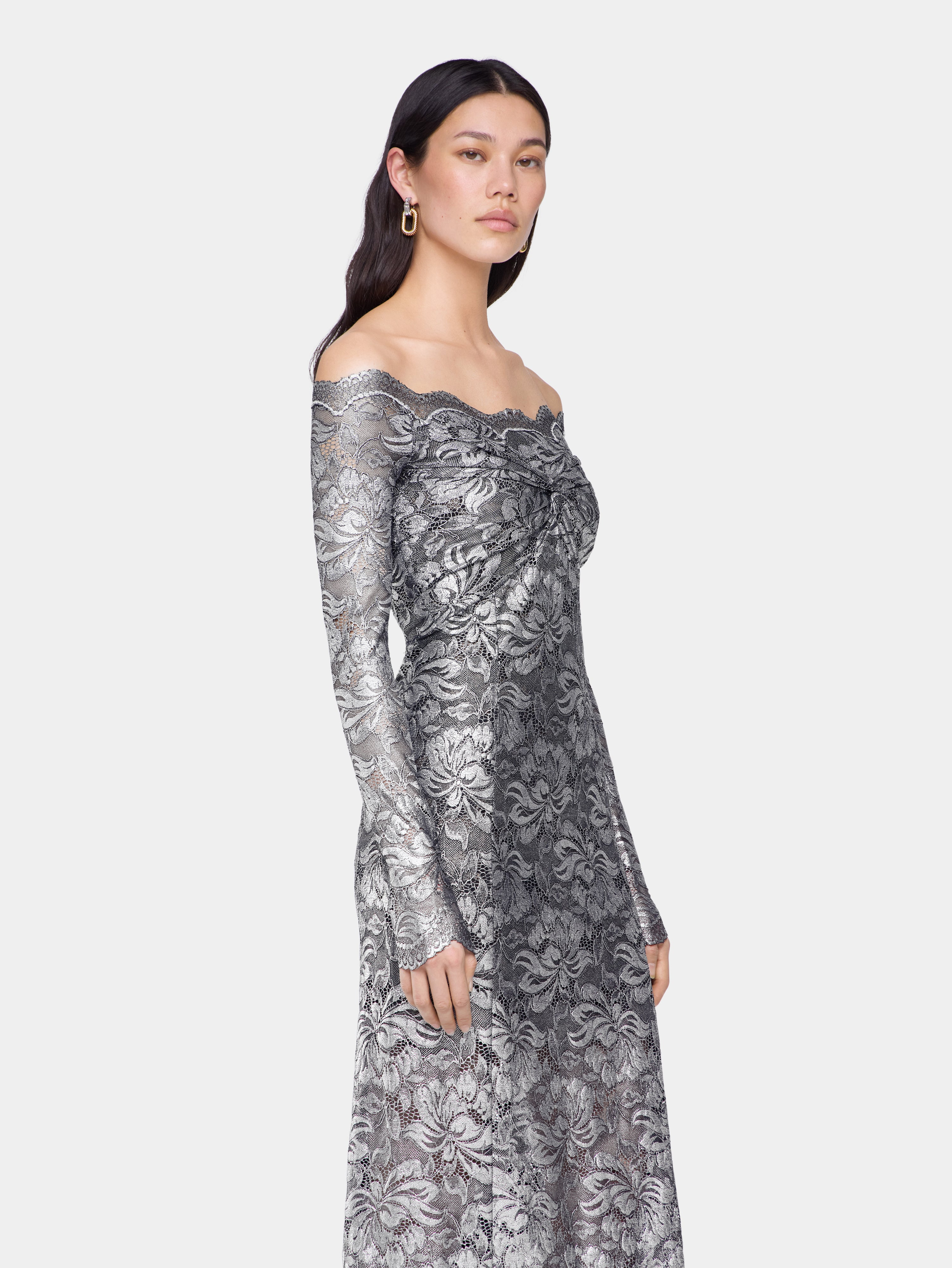 SILVER LONG DRESS IN LACE - 3
