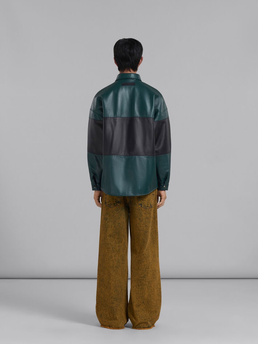GREEN COLOUR-BLOCK LEATHER SHIRT - 3