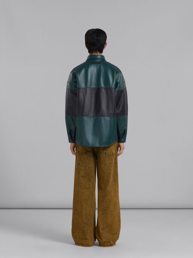 GREEN COLOUR-BLOCK LEATHER SHIRT 3