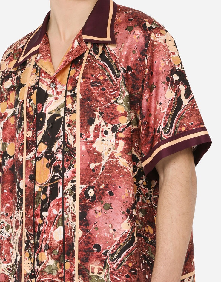 Silk Hawaiian shirt with marbled print - 4