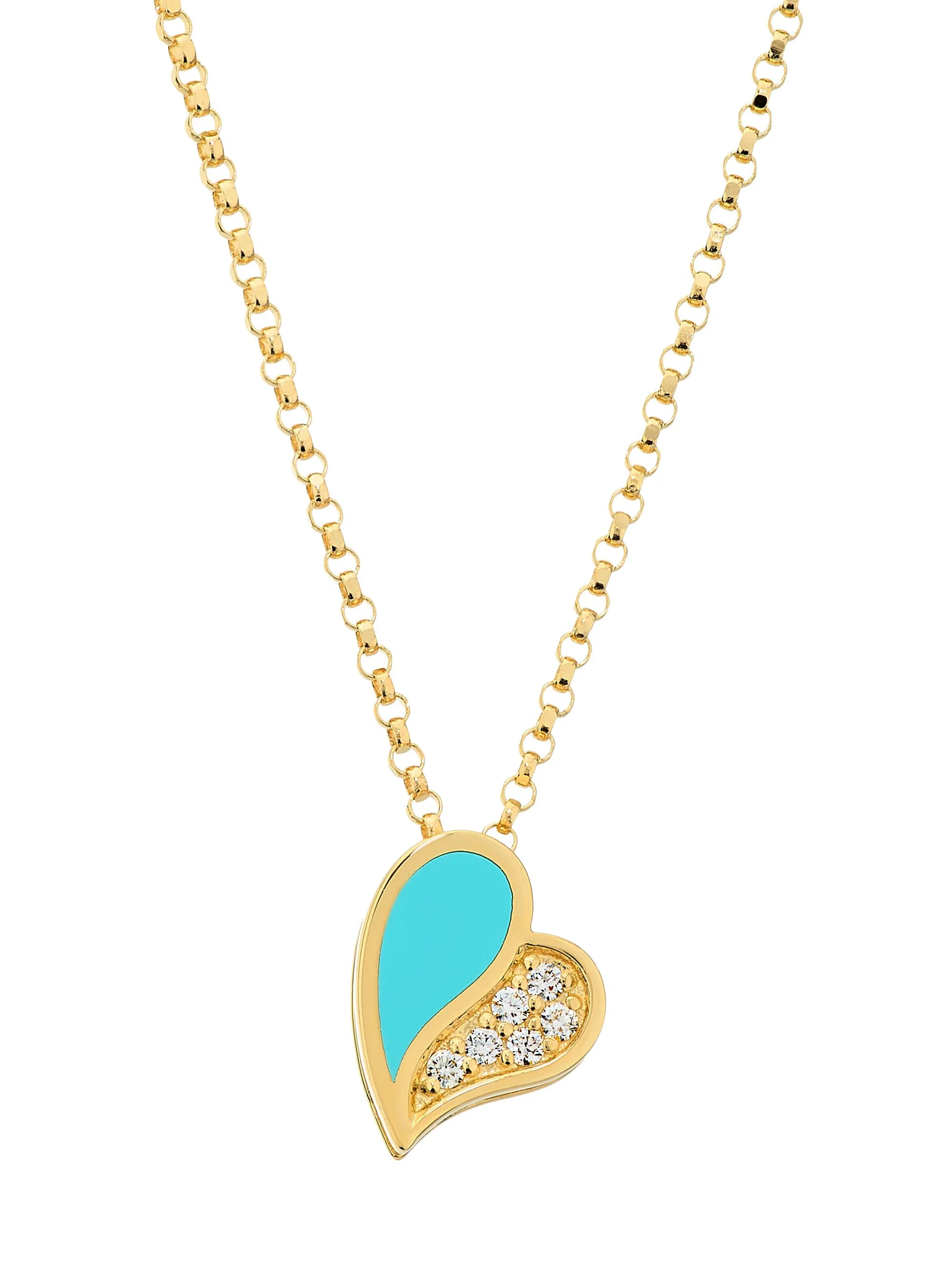 Women's Amorino 18K Yellow Gold & 0.03 TCW Diamond Heart Pendant Necklace - Turquoise - 1