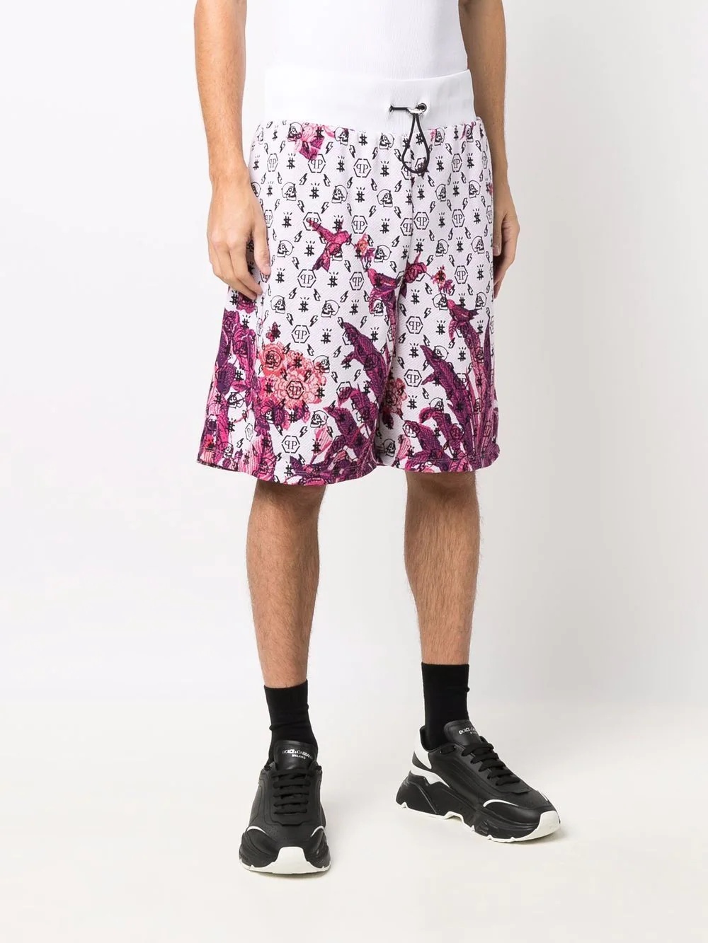 floral logo drawstring shorts - 3