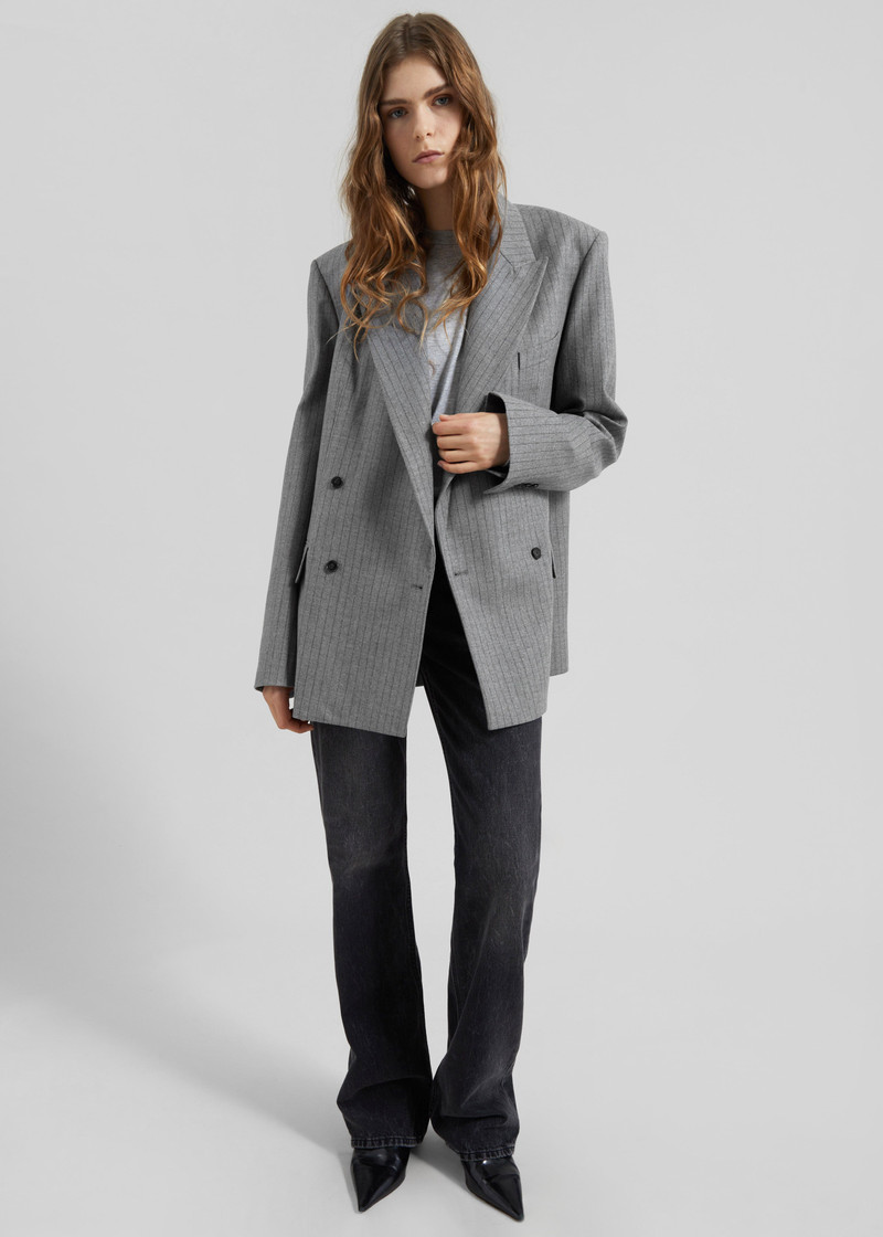 Newark Pinstripe Double Breasted Blazer - Grey/Brown 5
