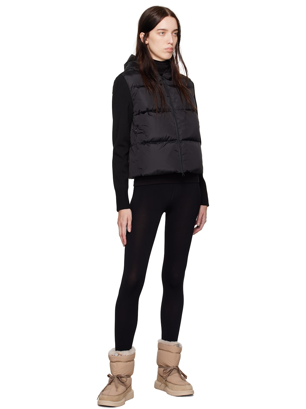 Black HyBridge® Wide Quilt Knit Down Jacket - 5