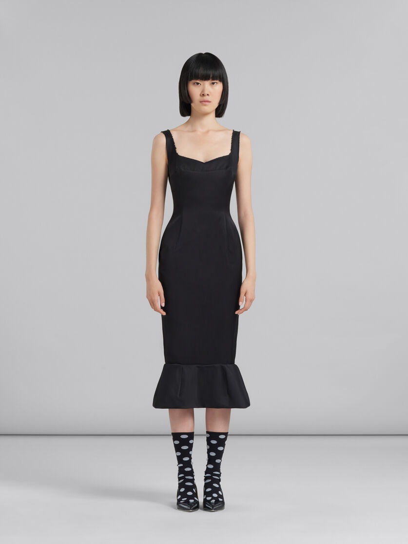 BLACK CADY SHEATH DRESS WITH FLOUNCE HEM - 2