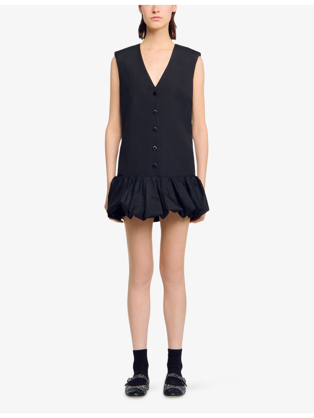 Ruffle-Hem Button-Down Sleeveless Cotton Mini Dress - 2