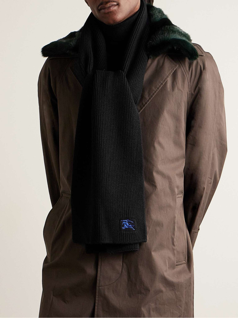 Burberry Logo-Embroidered Ribbed Cashmere Scarf outlook
