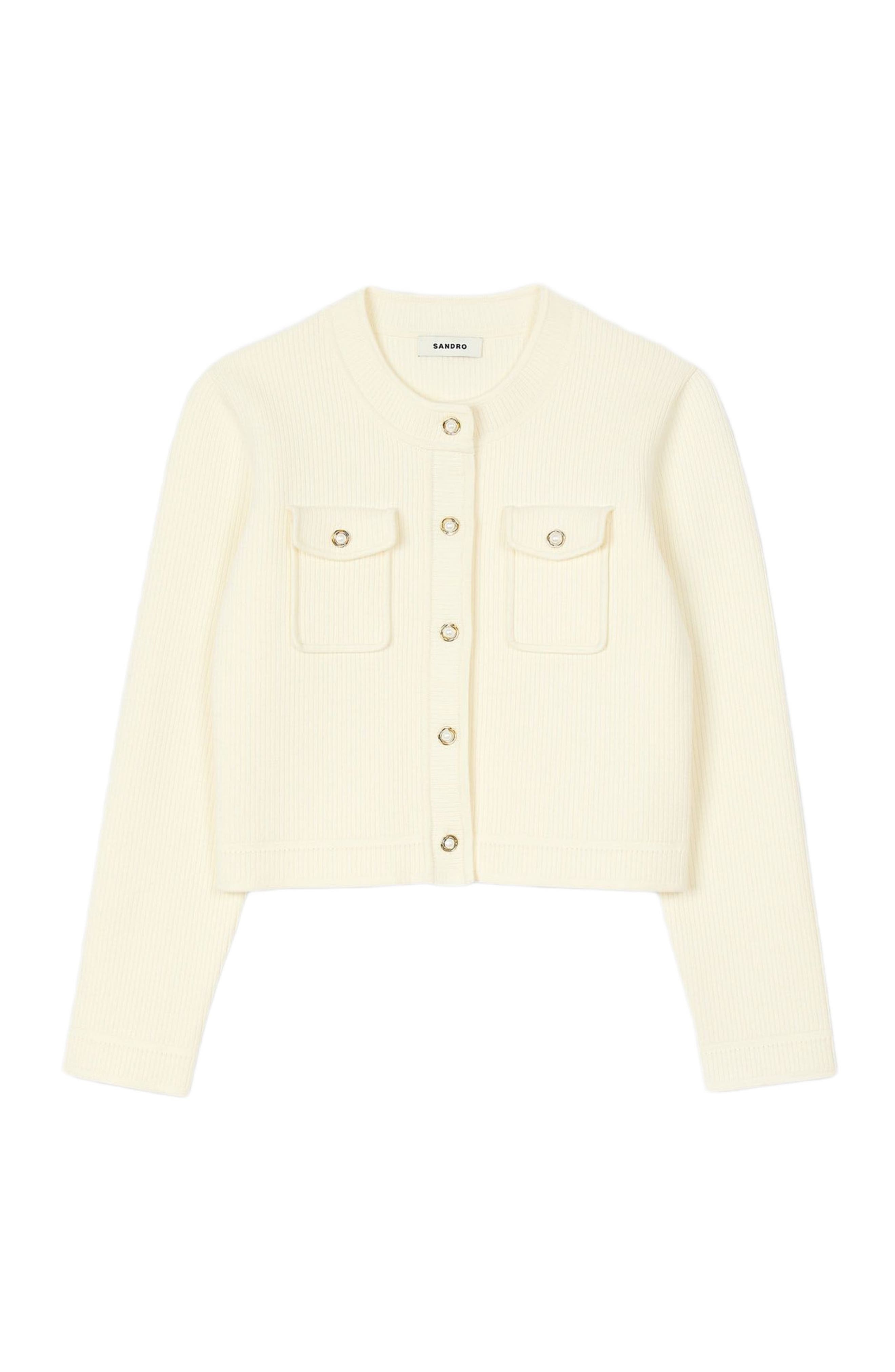 SANDRO Rib knit cardigan in Ecru at Nordstrom - 5
