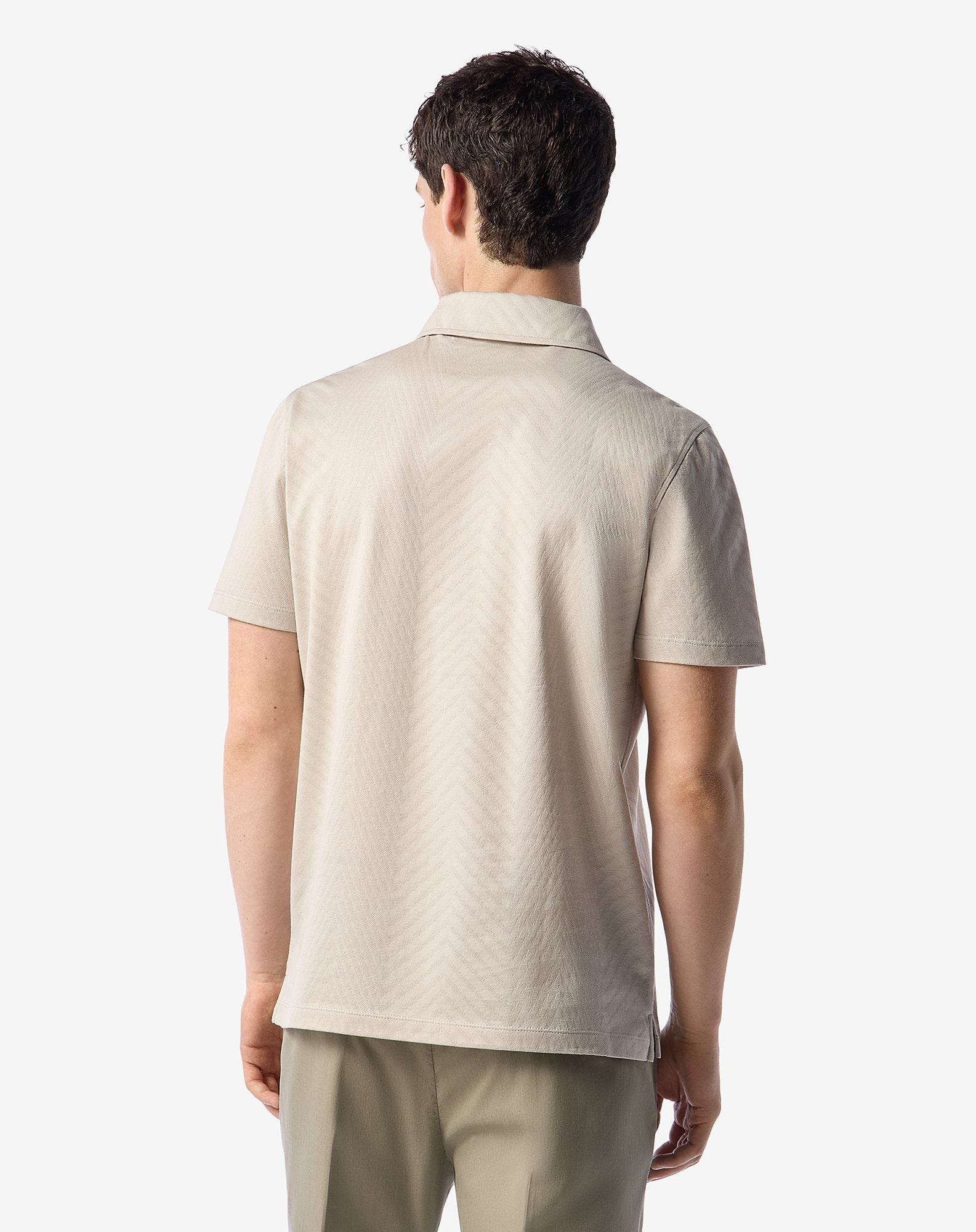 Natural white button-up lisle thread polo shirt - 3