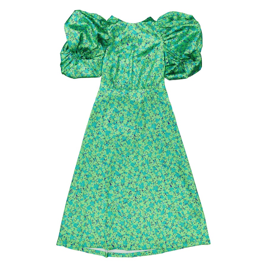 Rotate Midi Dress With Multicolor Floral Print And Puffed Sleeve - 2
