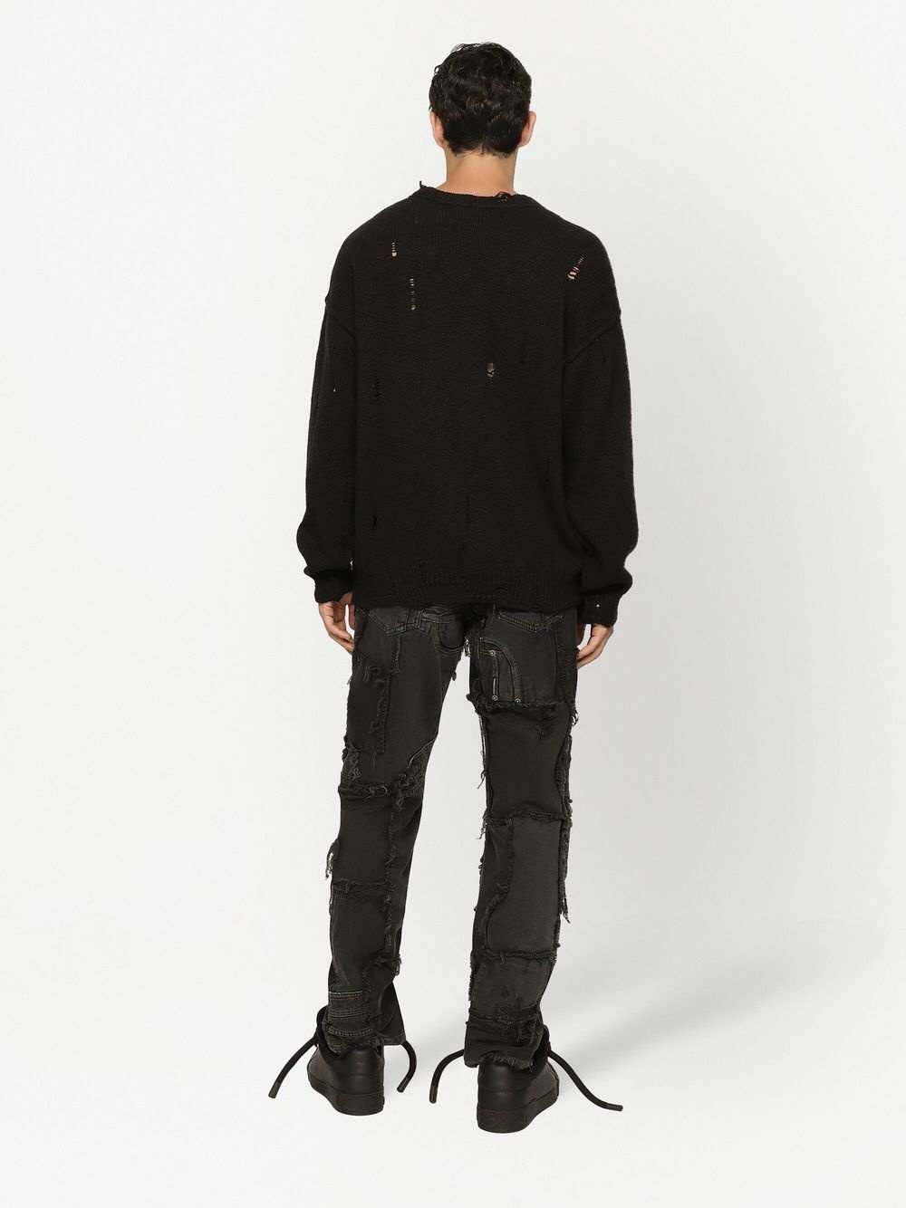 ripped-detail intarsia-knit logo sweater - 4