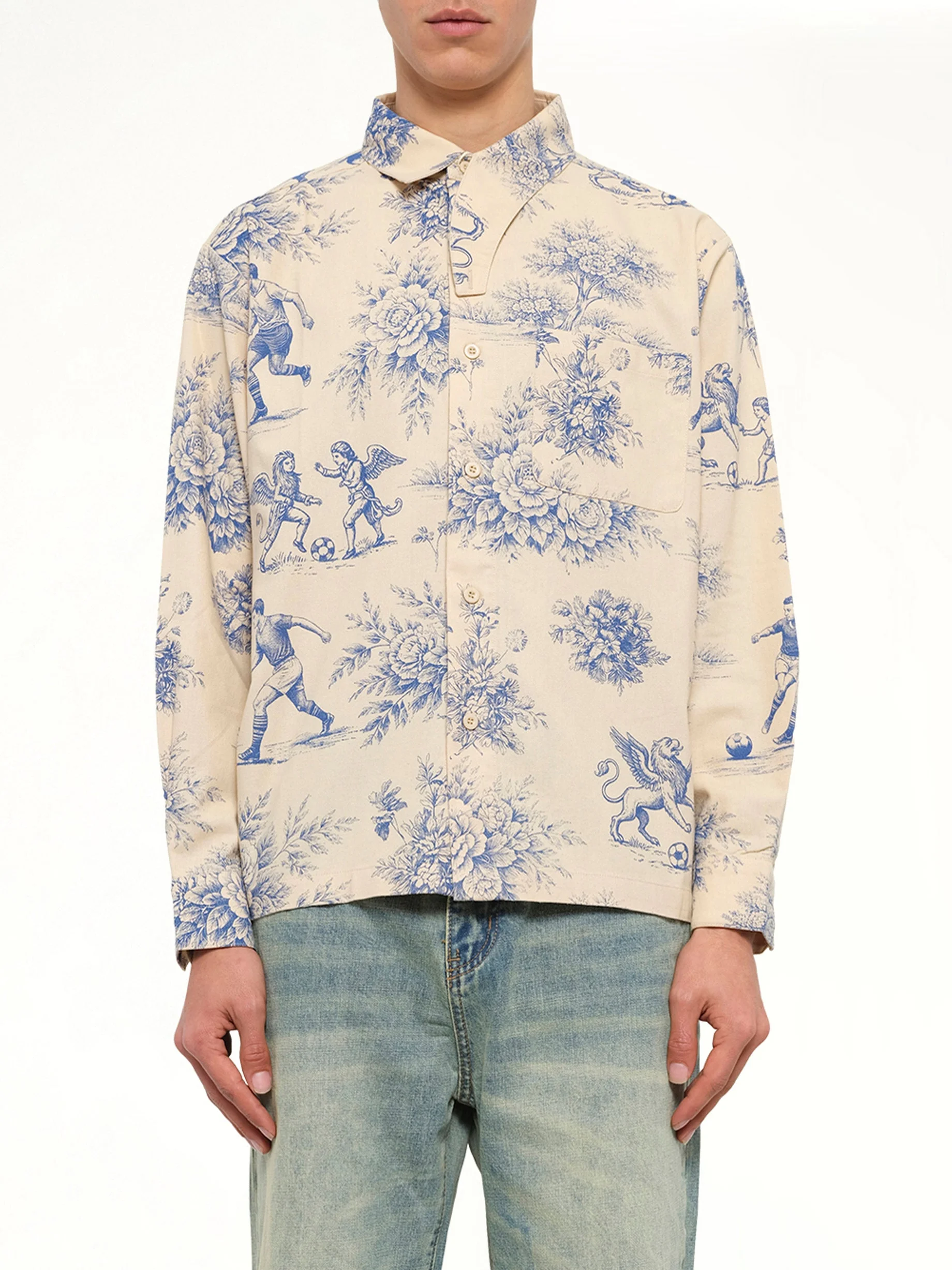 Toile de Jouy Button Up Shirt in Cream - 1