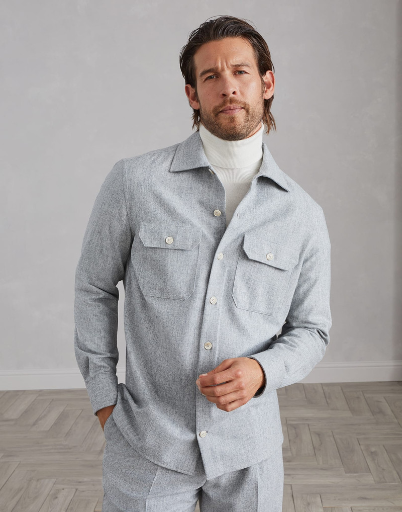 Virgin wool flannel overshirt with chest pockets - 1