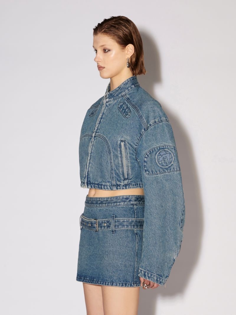 CROPPED DENIM BIKER JACKET - 5