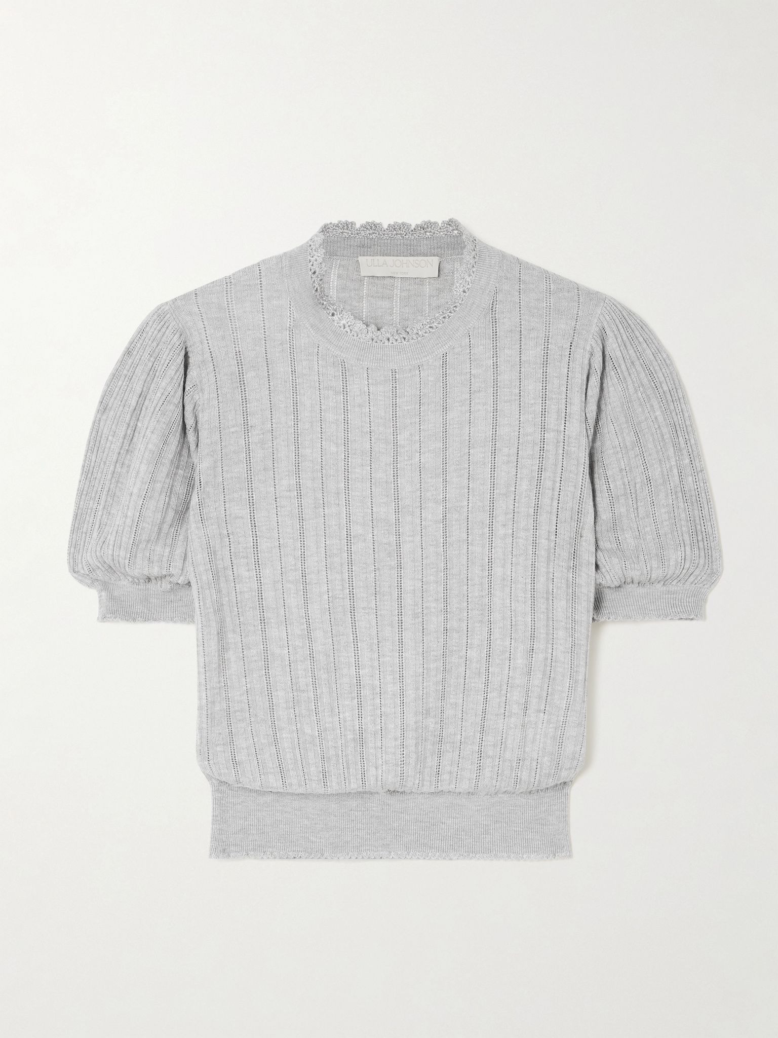 Gemma crochet-trimmed pointelle-knit sweater Gray - 1
