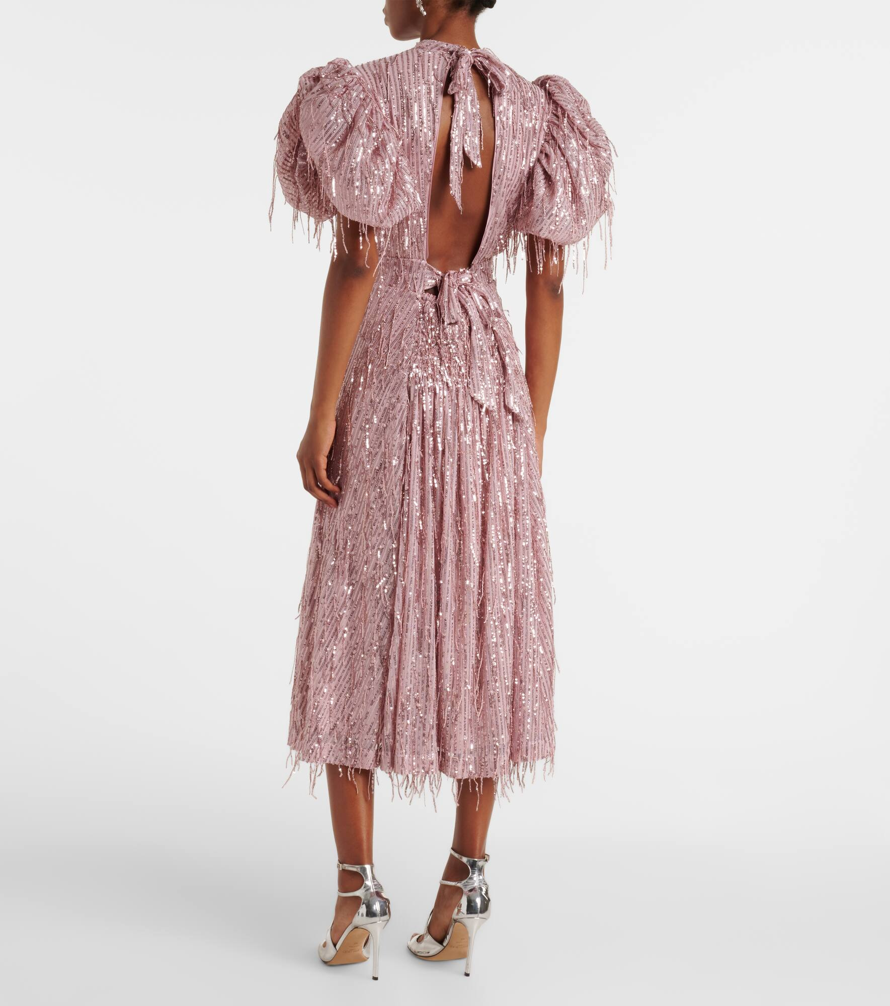 Sequined balloon-sleeve midi dress - 3