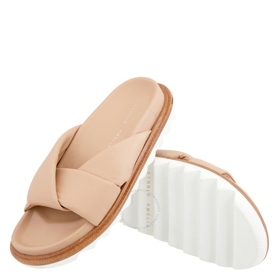 Studio Amelia Ladies Beige Crossover Strap Leather Sandals, Brand Size 35 - 2