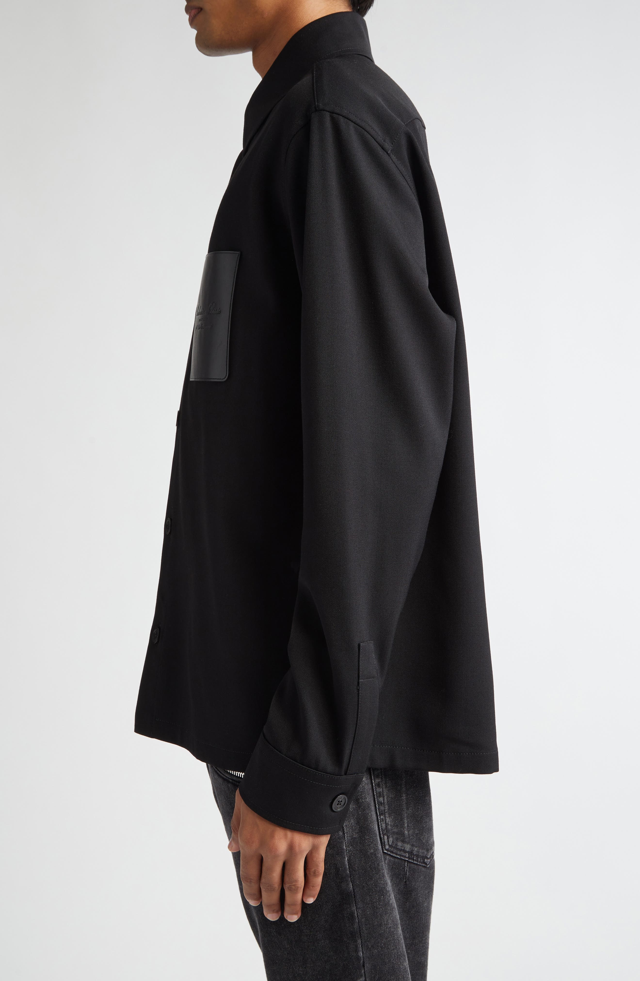 Balmain Couture Label Grain de Poudre Button-Up Overshirt in 0Pa Black at Nordstrom - 3