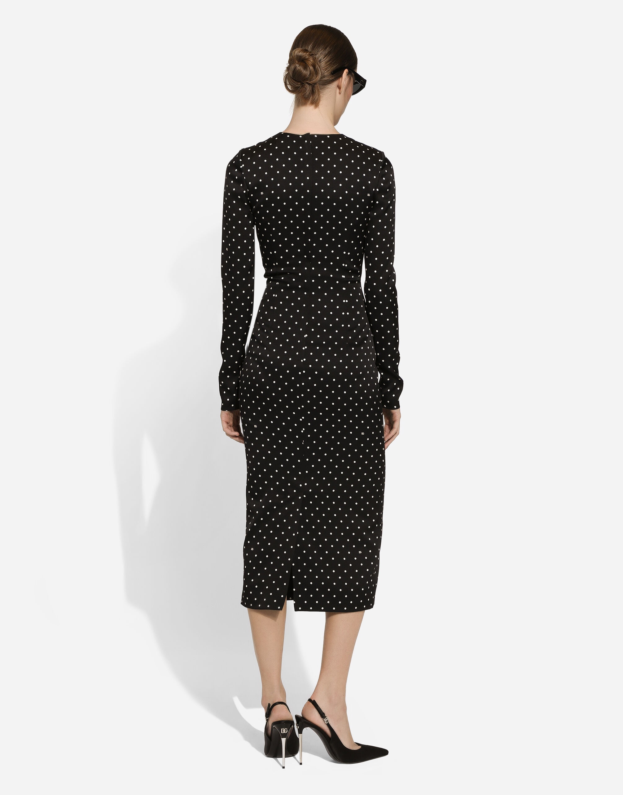 Charmeuse calf-length sheath dress with polka-dot print - 3
