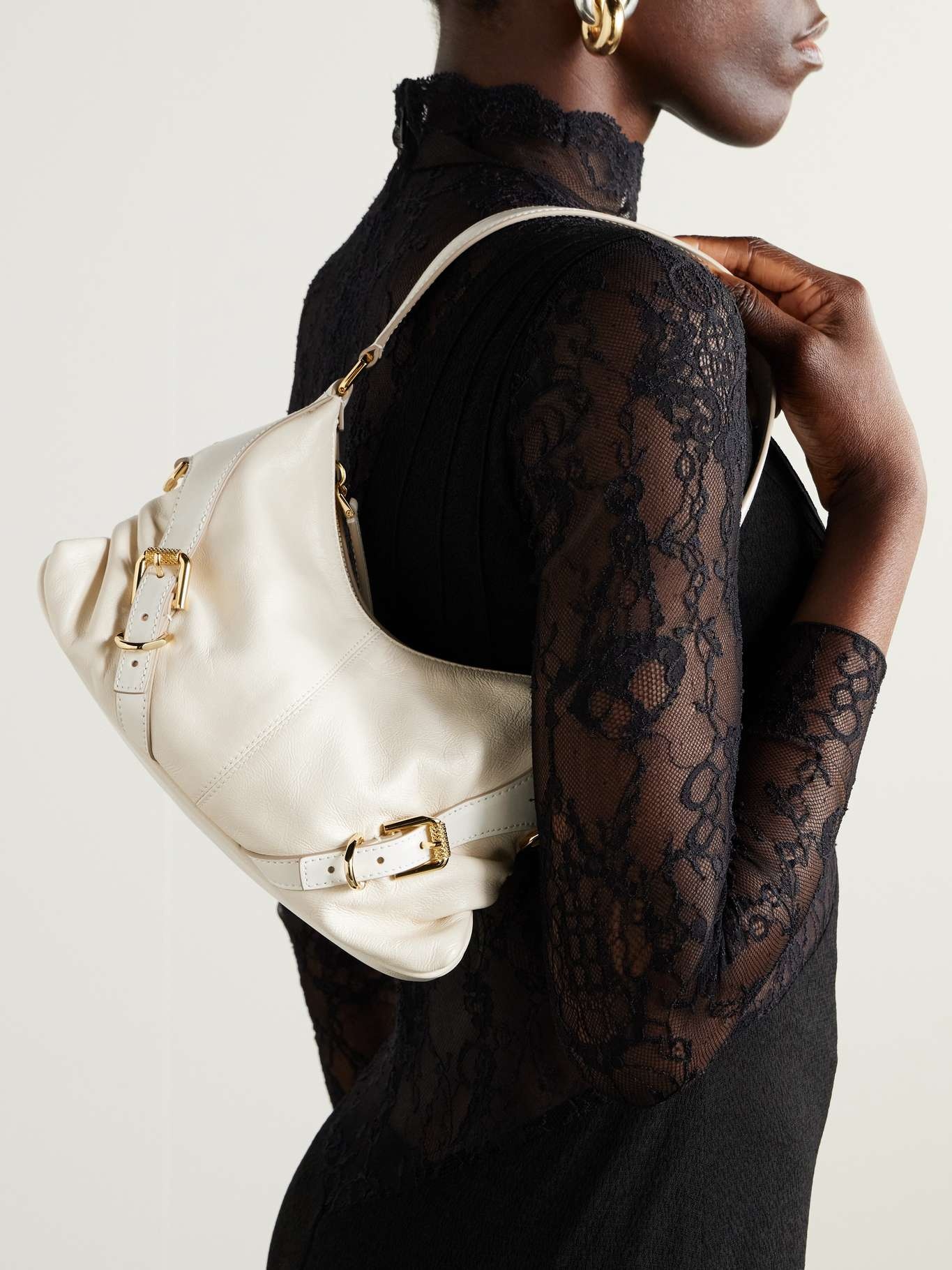Voyou small leather shoulder bag Ivory - 2