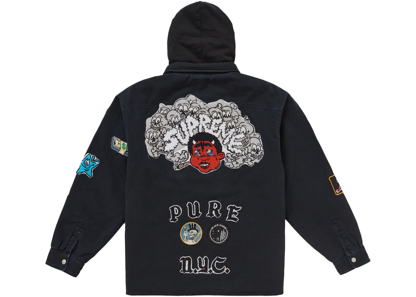 Supreme Patches Hooded Zip Up Shirt Black - 4
