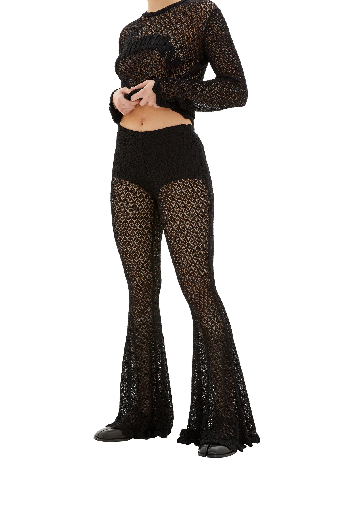 CROCHET FLARED PANTS (BLACK) - 1