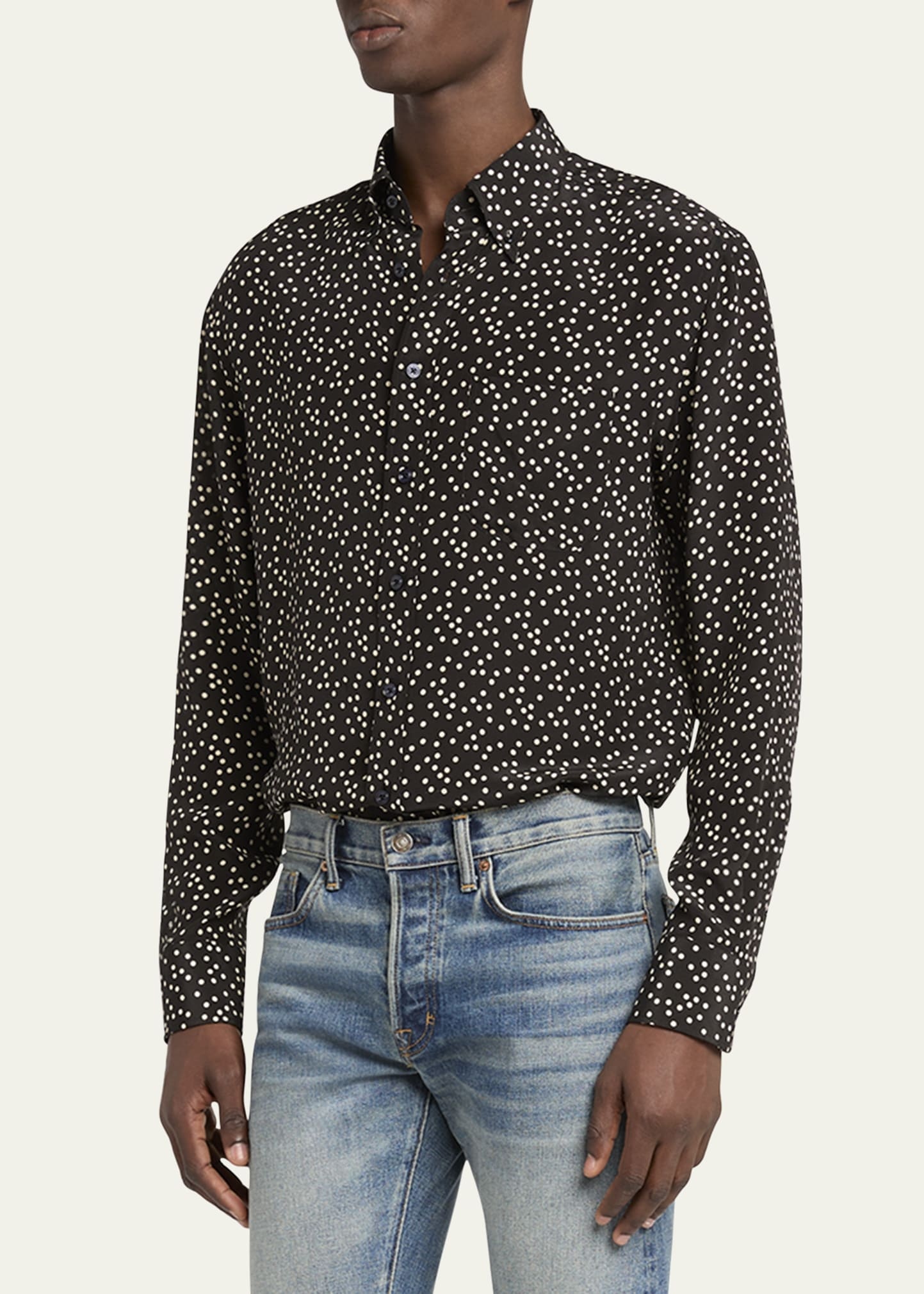Men's Crepe de Chine Polka Dot Sport Shirt - 4