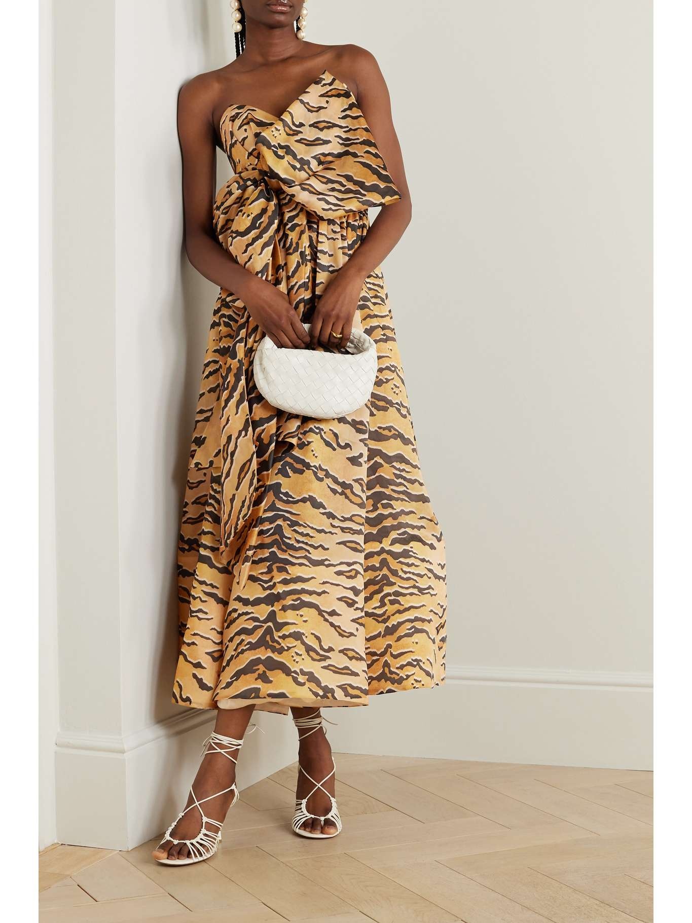 Matchmaker bow-detailed tiger-print silk-faille midi dress - 2